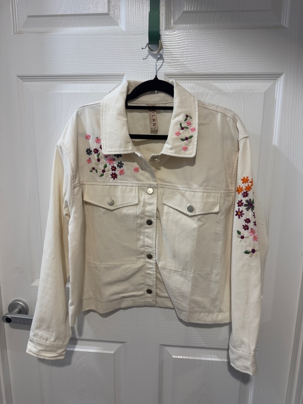 dolan Cream Embroidered Floral Jean Jacket